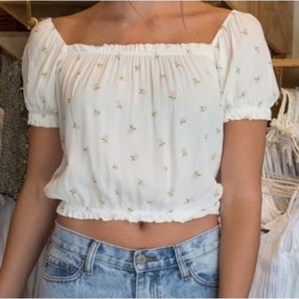 Brandy Melville White Floral Mira Top